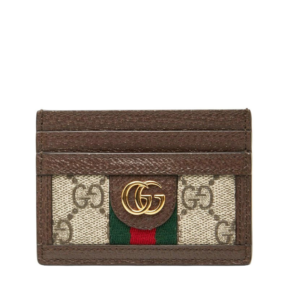Gucci Ophidia GG Supreme Card Case Wallet Brown Beige Cream Leather